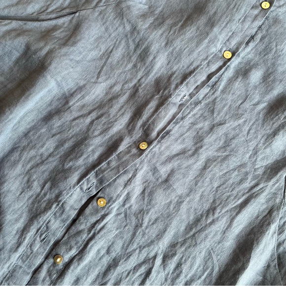 Sigrid Olsen Blue Long Linen Lagenlook Top Button Down Shirt Medium Pockets - Picture 7 of 14